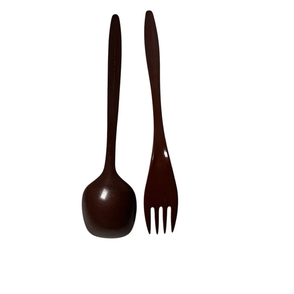 Vintage Rosti Melamine Utensil Set Brown Spoon Fork Stirrer 2 Pieces Denmark